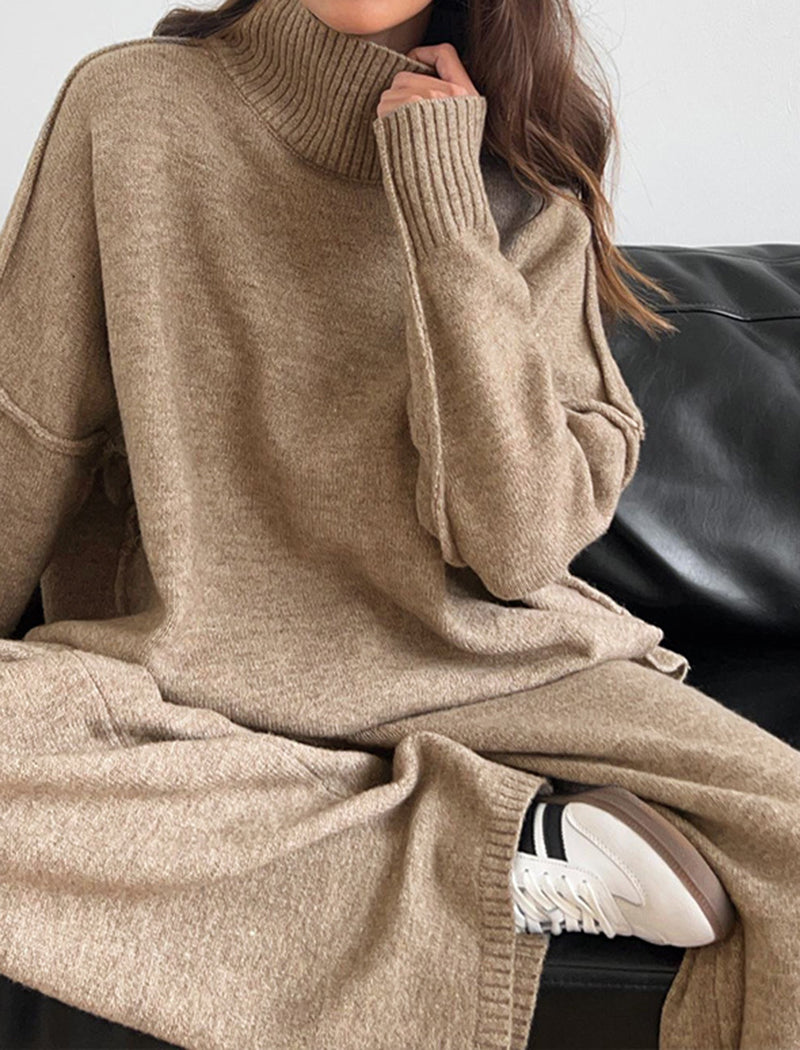 Knit Turtleneck Sweater and Wide-Leg Pants Set