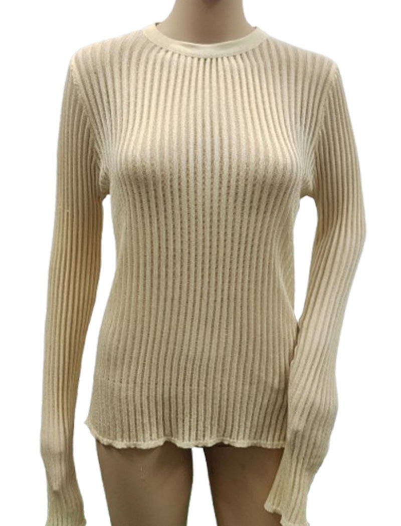 Sheer Ribbed Knit Long Sleeve Top