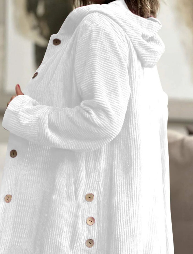 Corduroy Button-Up Hoodie Jacket