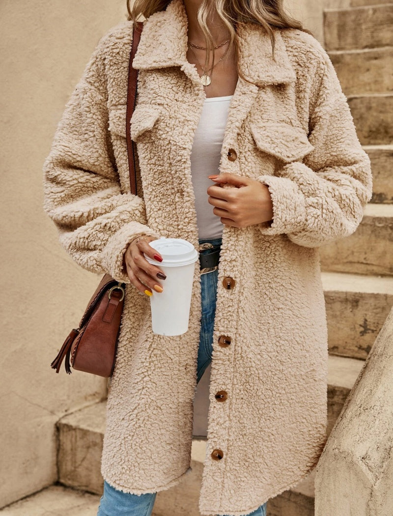 Button-Up Fuzzy Collar Coat