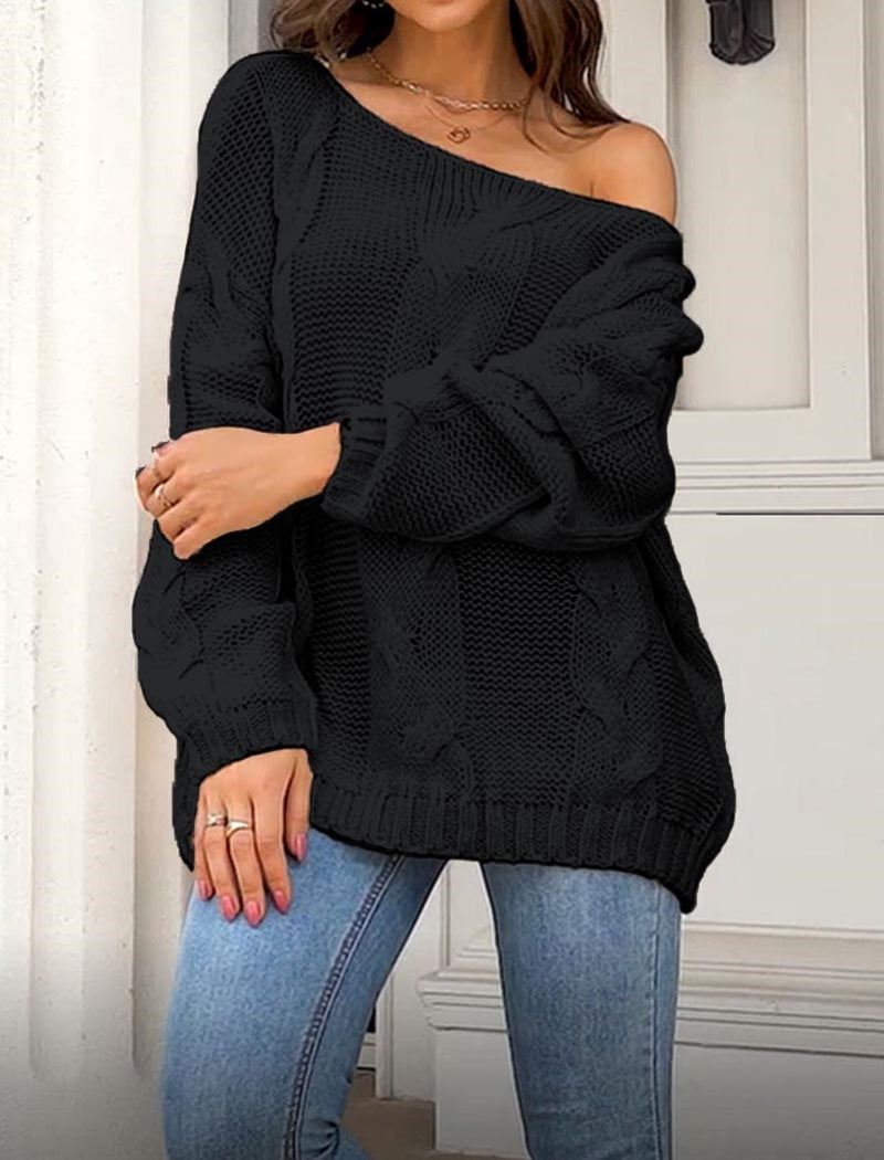 Off-Shoulder Knit Oversized Sweater
