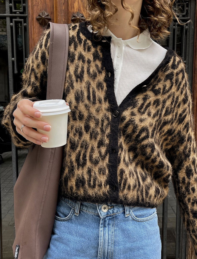 Relaxed Leopard Print Knit Sweater
