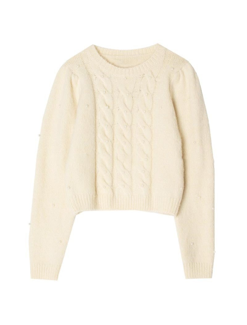 Crew Neck Knit Pearl Sweater