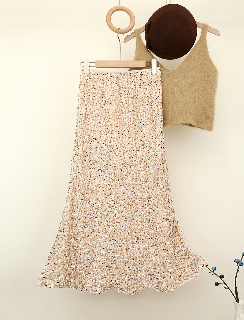 High-Waist Sequin Midi Skirt