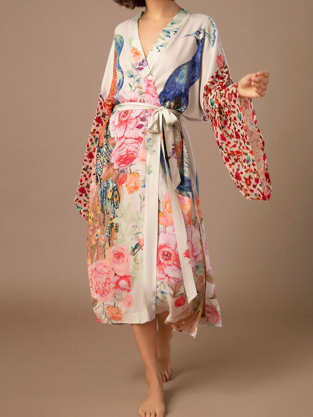 Peacock Floral Print Robe