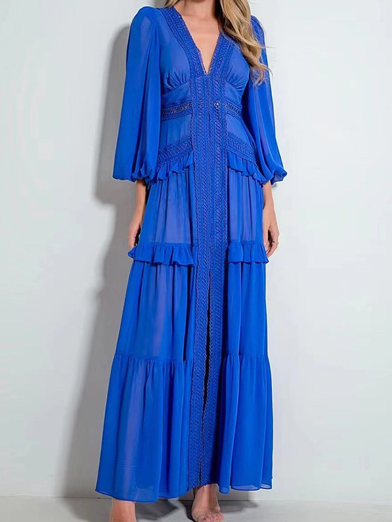 Solid Tiered Slit Maxi Dress