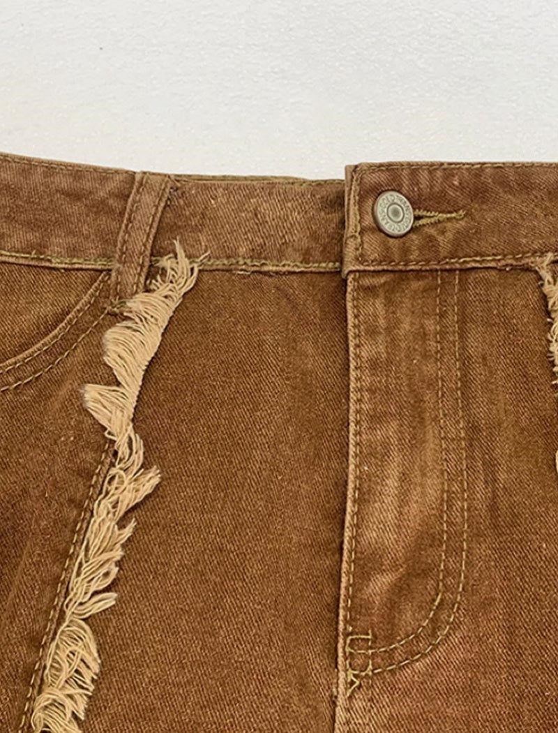 Frayed Hem Flared Midi Skirt