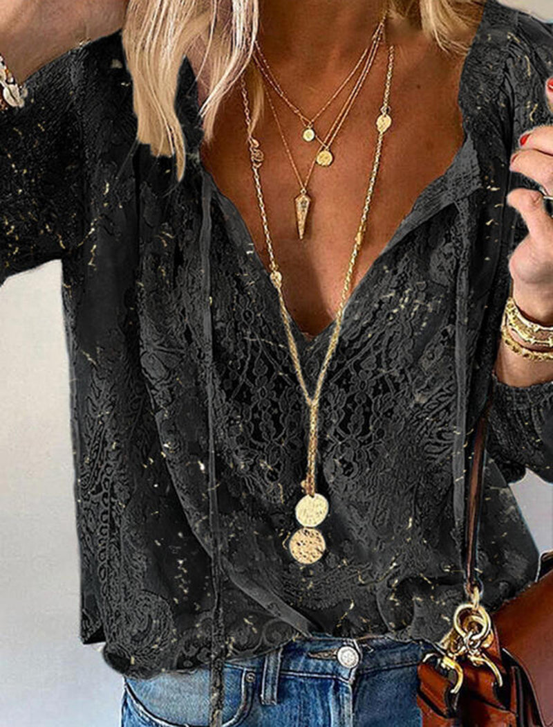 V-Neck Lace Blouse