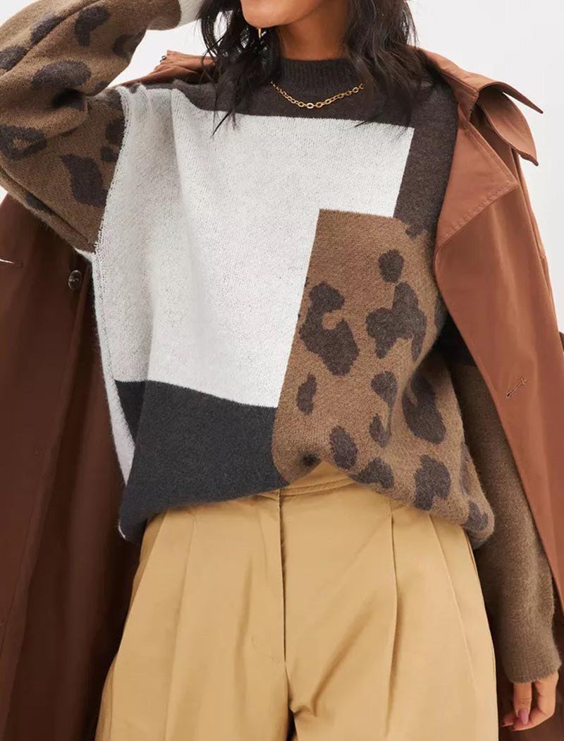 Leopard Print Colorblock Sweater