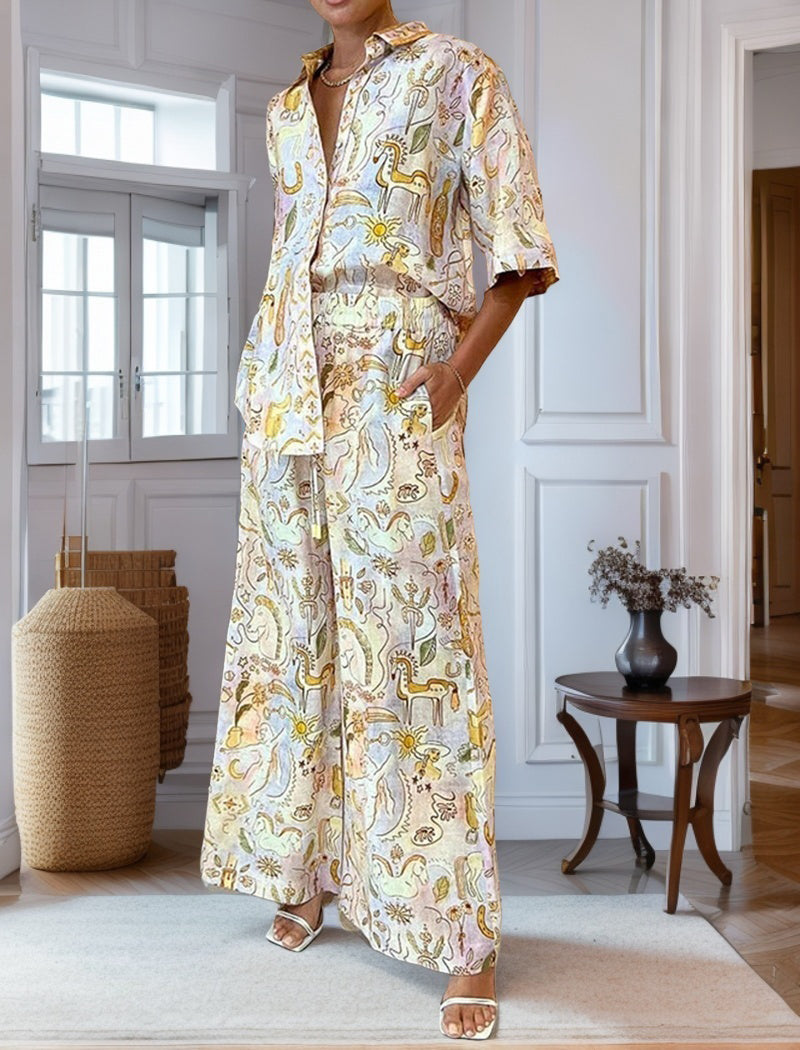 Casual Pocket Five-Sleeve Two-Piece Set