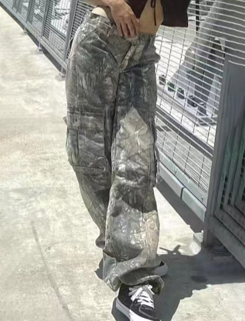 Metallic Wide-Leg Cargo Pants with Pockets