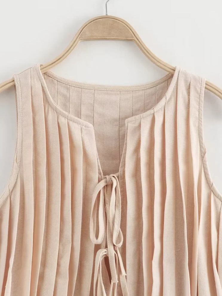 Pleated Tie-Front Vest