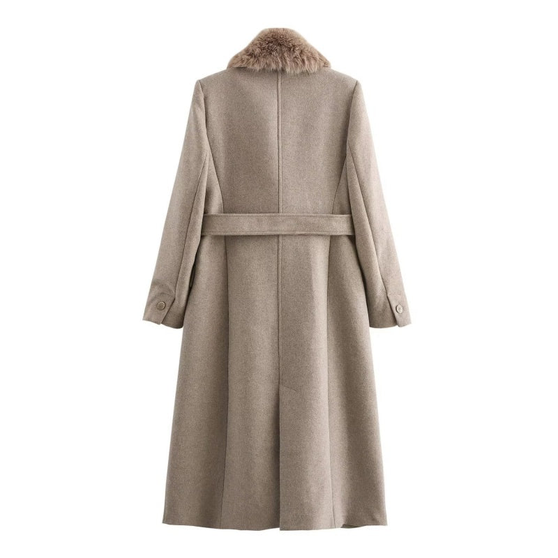Longline Coat with Faux Fur Collar