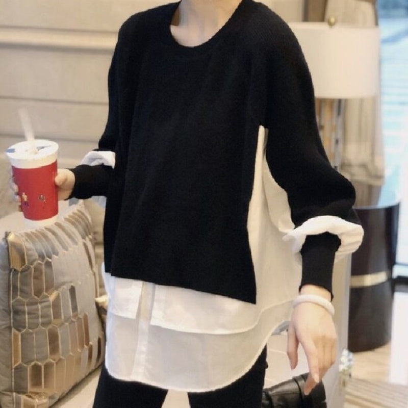 Faux Two-Piece Knit Sweater with Layered Hem