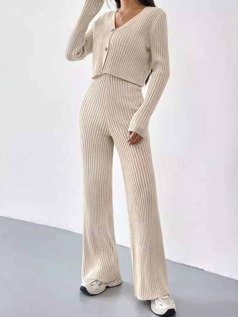 Ribbed Knit Cardigan and Pants Set
