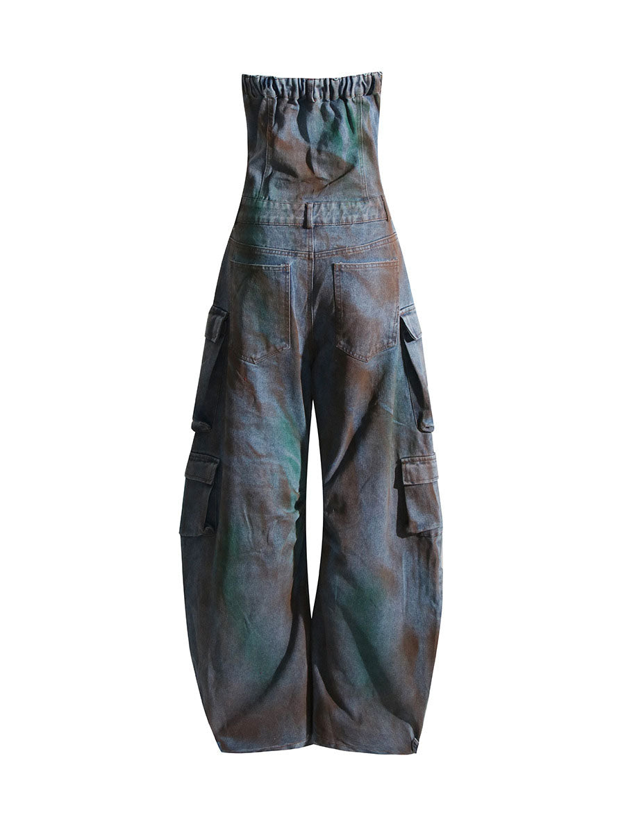 Strapless Distressed Utility Jumpsuit