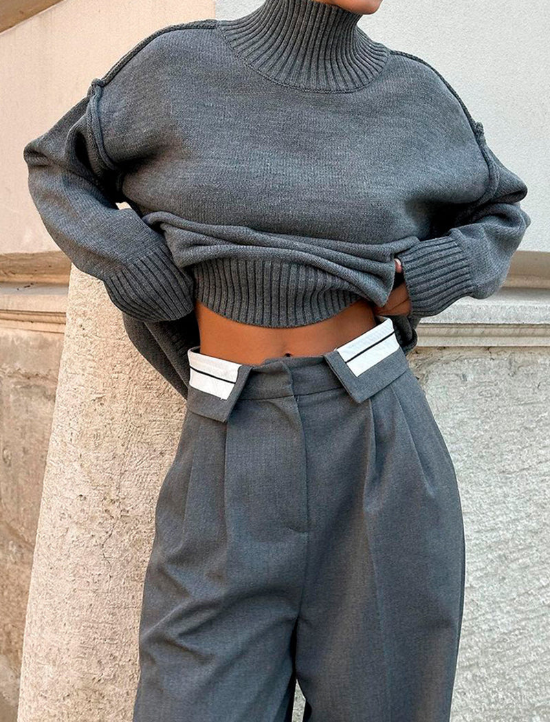 Oversized Turtleneck Sweater with Ribbed Hem