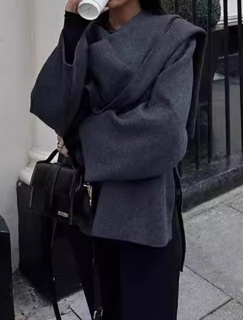 Asymmetrical Scarf Short Knitted Coat