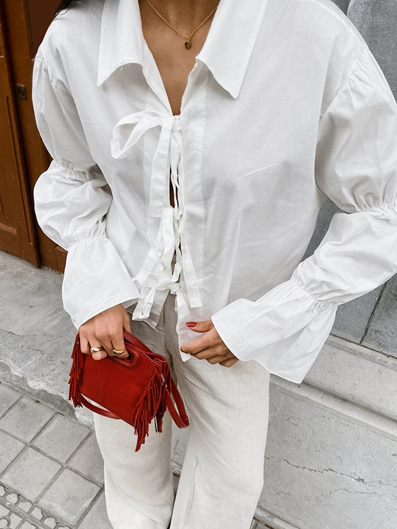 Tie-Front Bell Sleeve Blouse