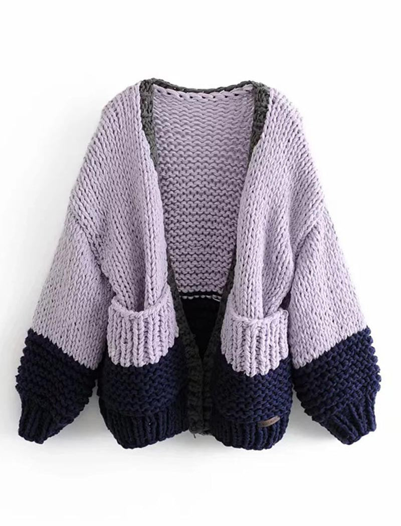 Colorblock Chunky Knit Cardigan