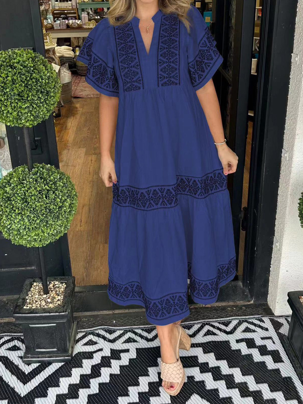 Graphic V-Neck Maxi Dress