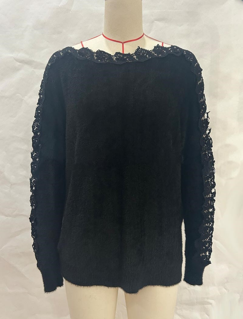 Lace Panel Knit Top with Elegant Detailing