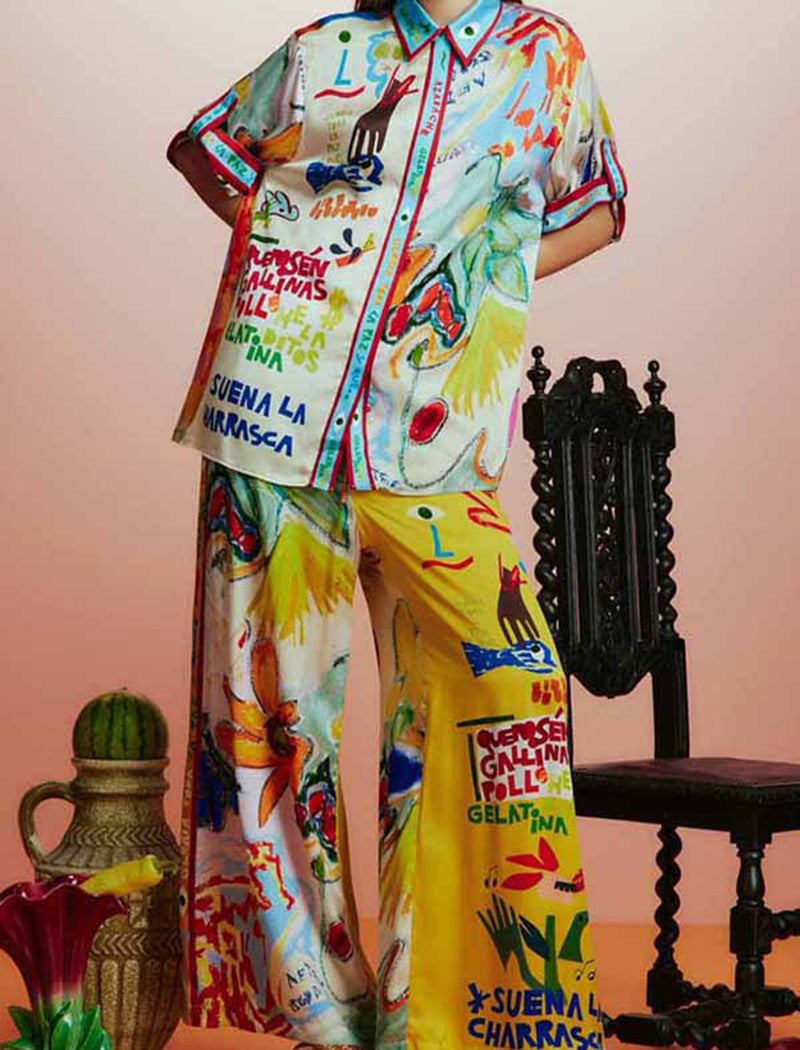 Colorful Print Shirt and Pants Set