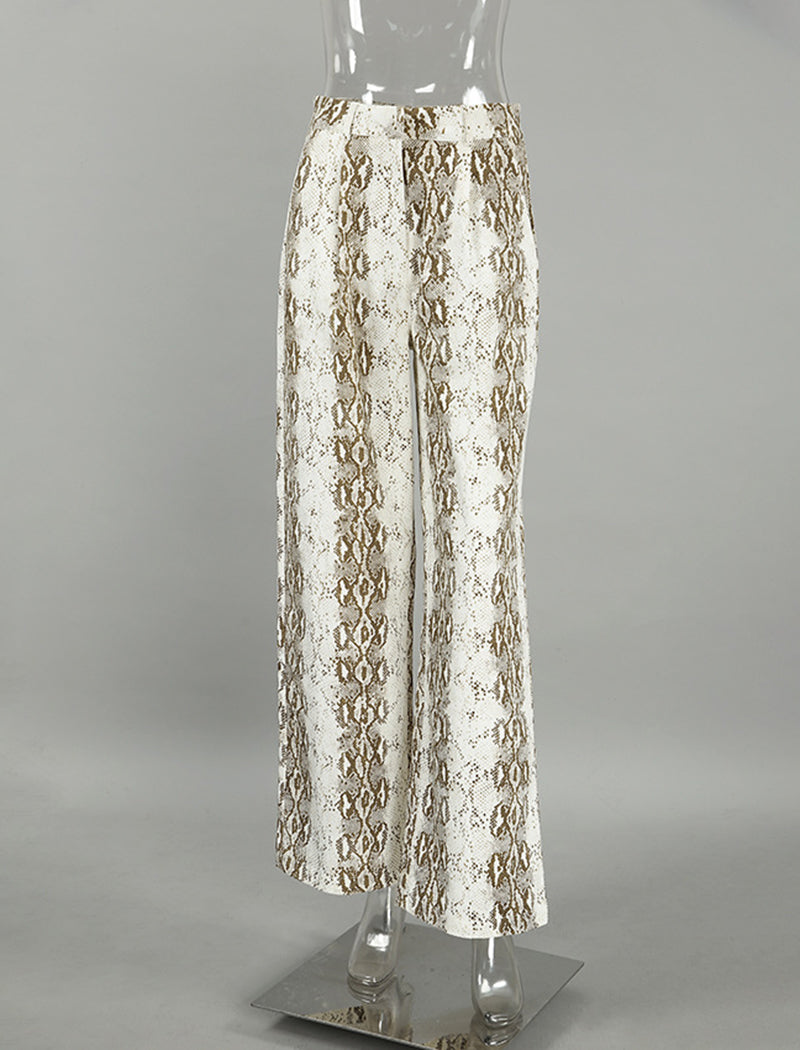 Snake Print High-Waisted Casual Pants