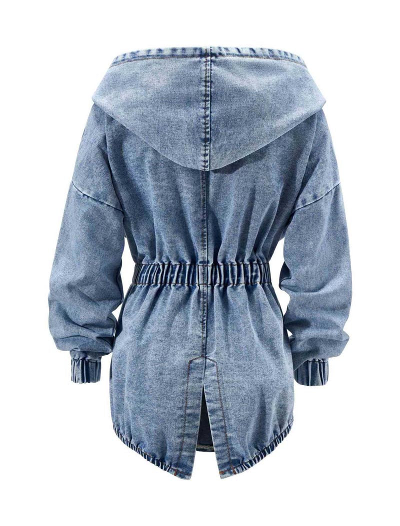 Drawstring Hooded Denim Jacket