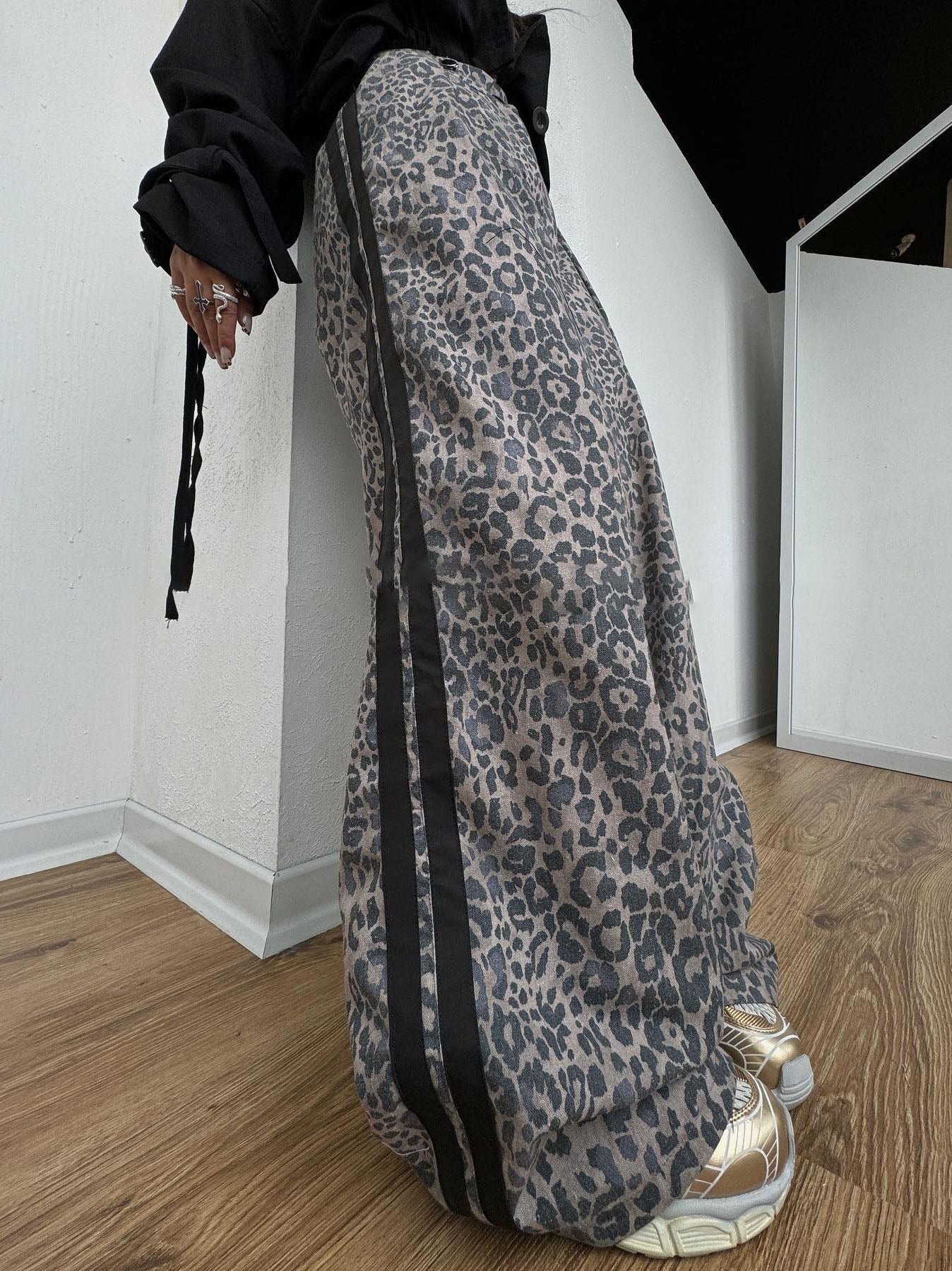 Stripes Leopard Wide-Leg Pants