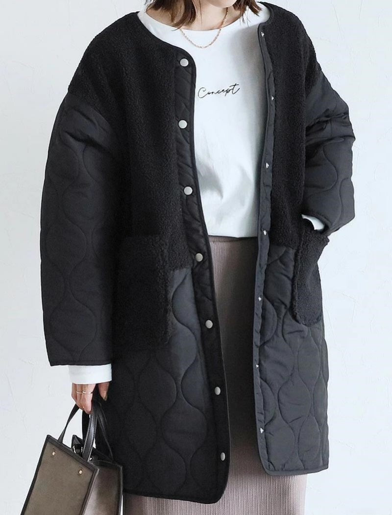 Patchwork Mid-Length Puffer Coat