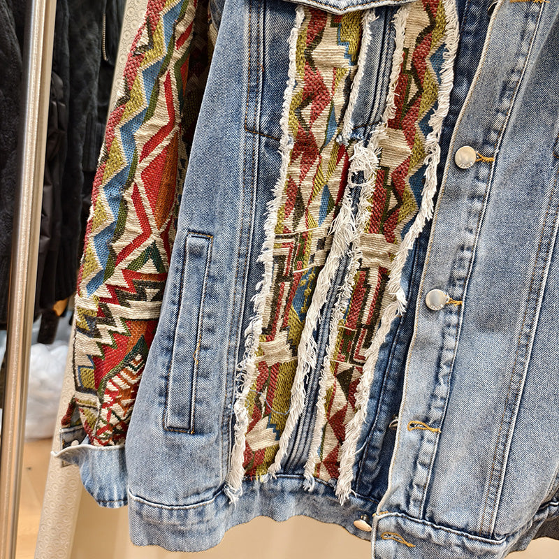 Tribal Print Denim Jacket