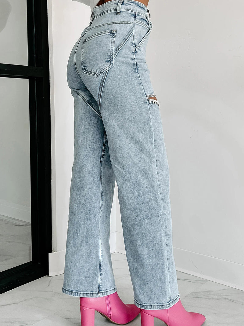 High-Waisted Distressed Jeans