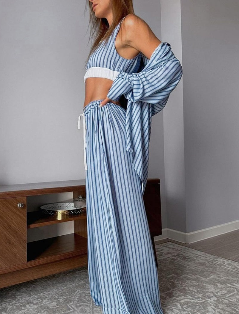 Striped Lounge Set with Wide-Leg Pants