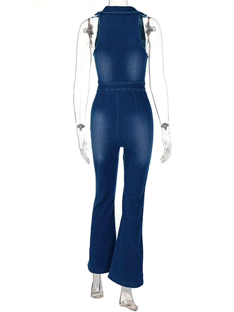 V-Neck Denim Jumpsuit