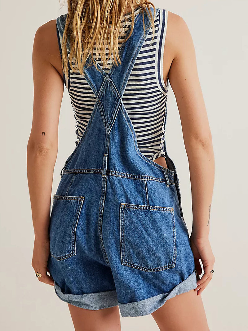 Rolled Hem Overall Shorts
