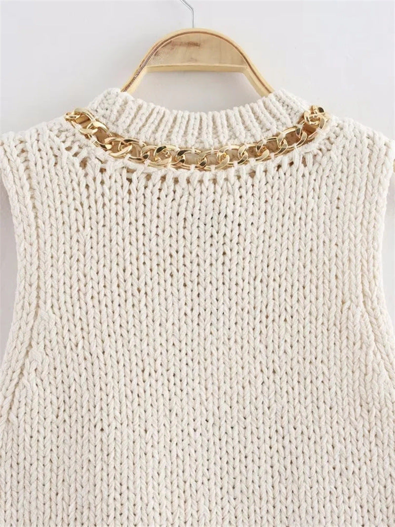 Chain Detail Knit Sleeveless Top