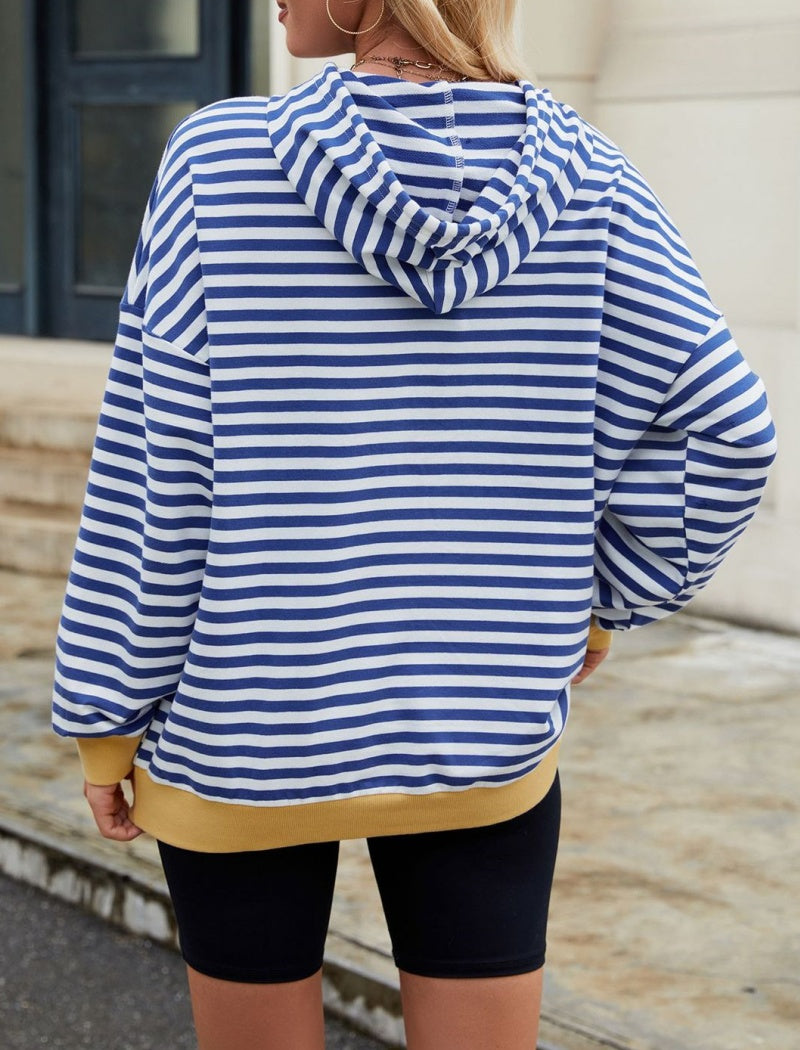 Striped Pullover Hoodie with Kangaroo Pocket