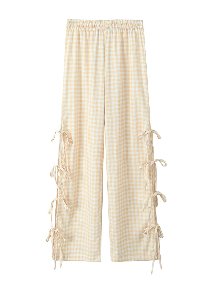 Gingham Side-Bow Pants