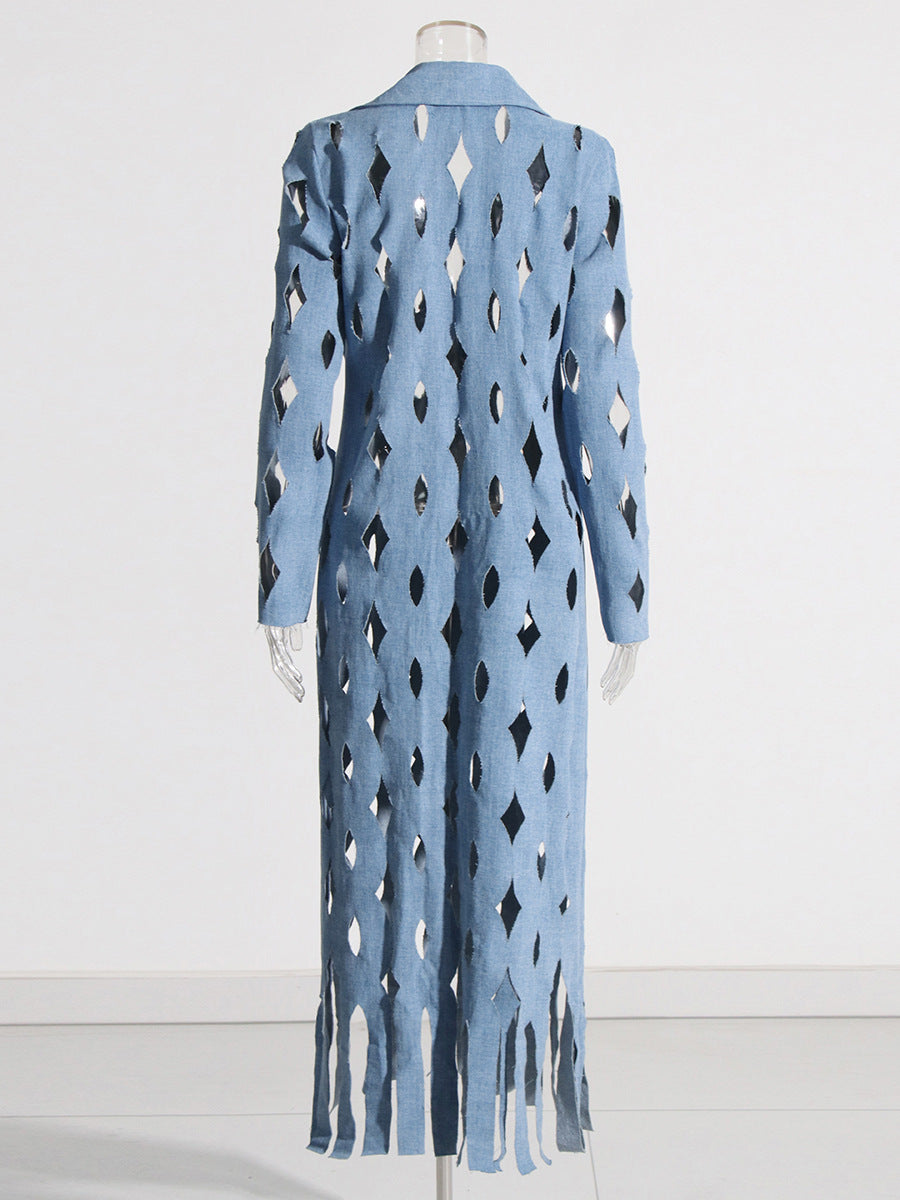 Cutout Fringe Longline Coat