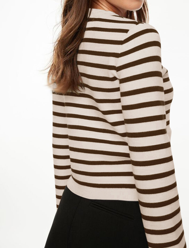 Striped Button-Up Cropped Cardigan