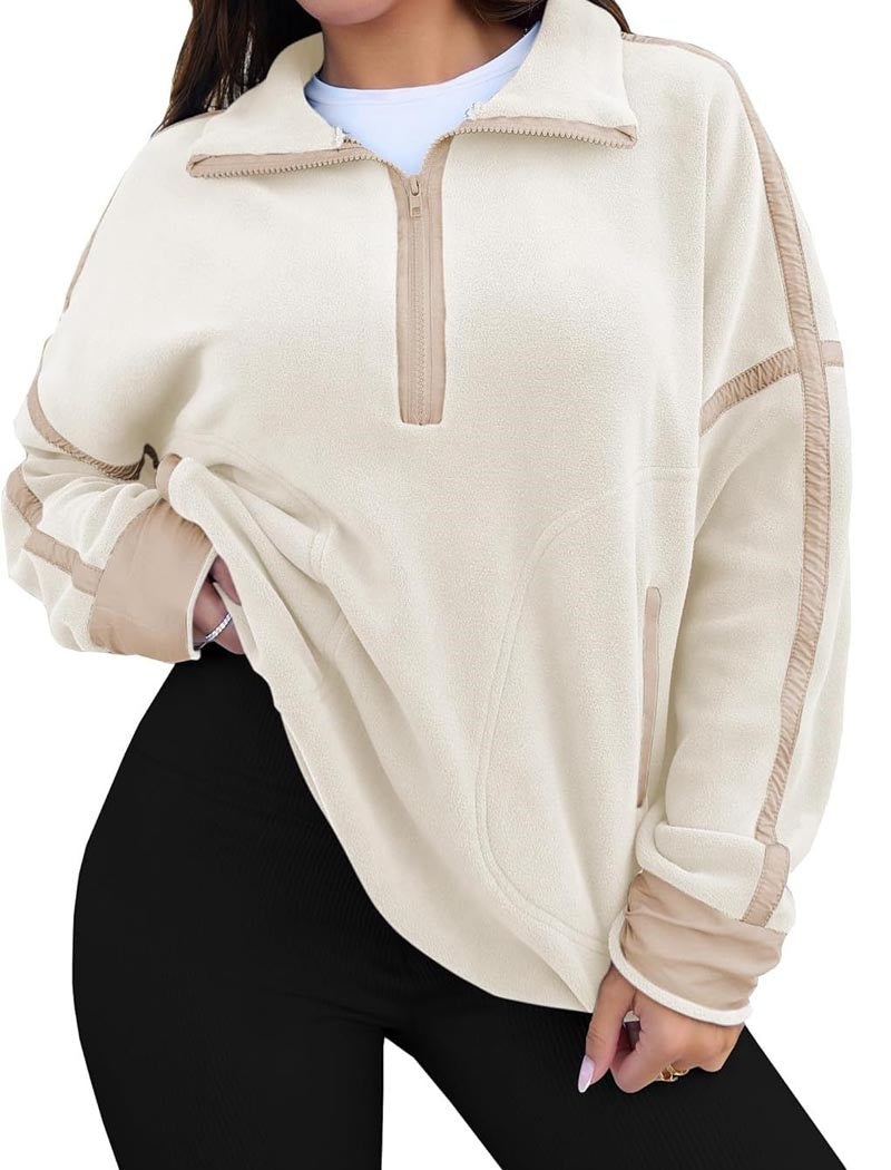 Long-Sleeve Mock Neck Color-Blocked Top