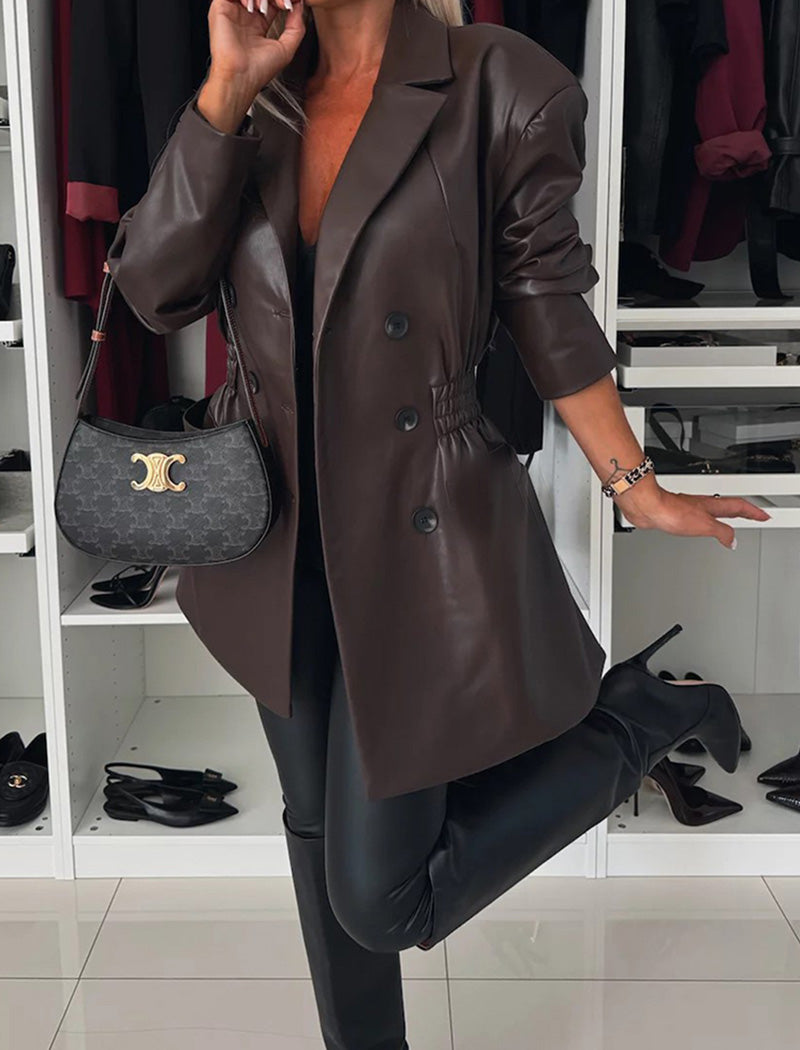 Double-Breasted Faux Leather Blazer