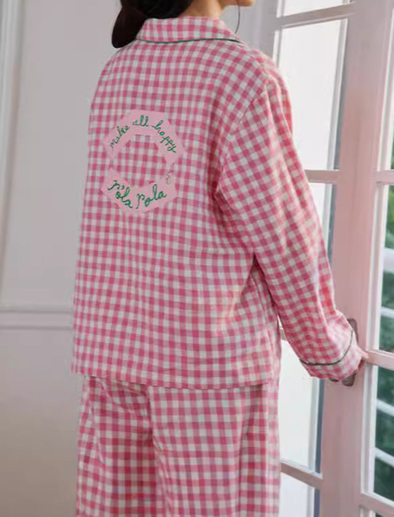 Plaid Long Sleeve Loose Top and Pants Pajama Set