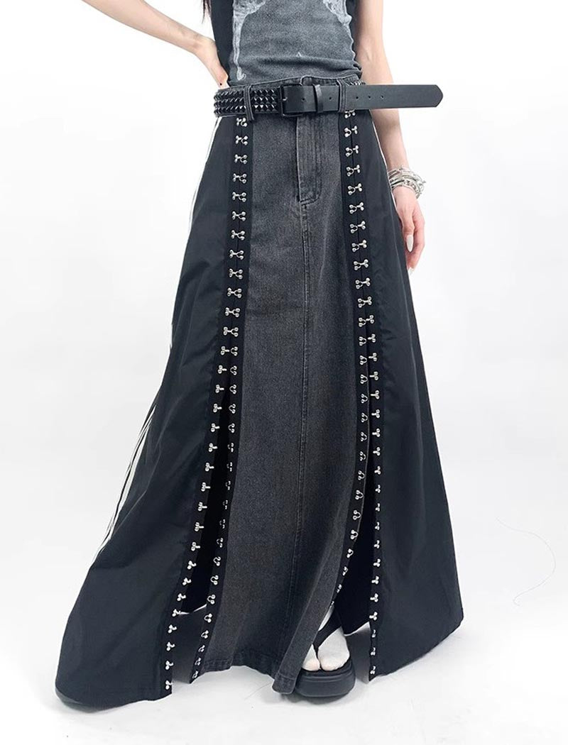 Patchwork Denim Maxi Skirt