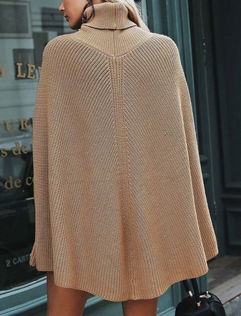 High Neck Knit Cape Sweater
