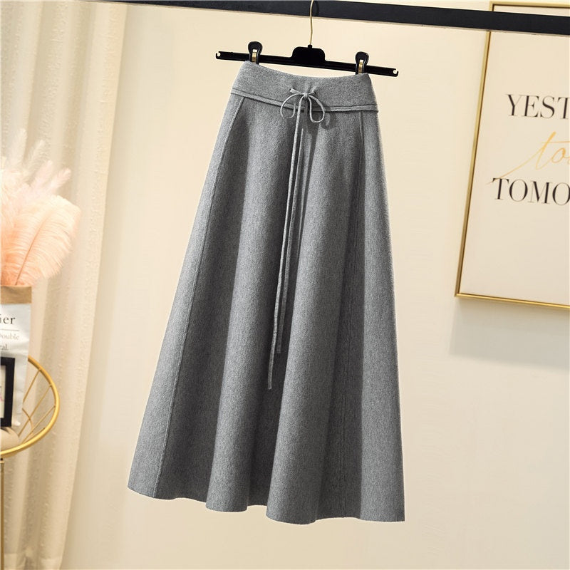 High-Waist A-Line Midi Skirt with Tie Waist