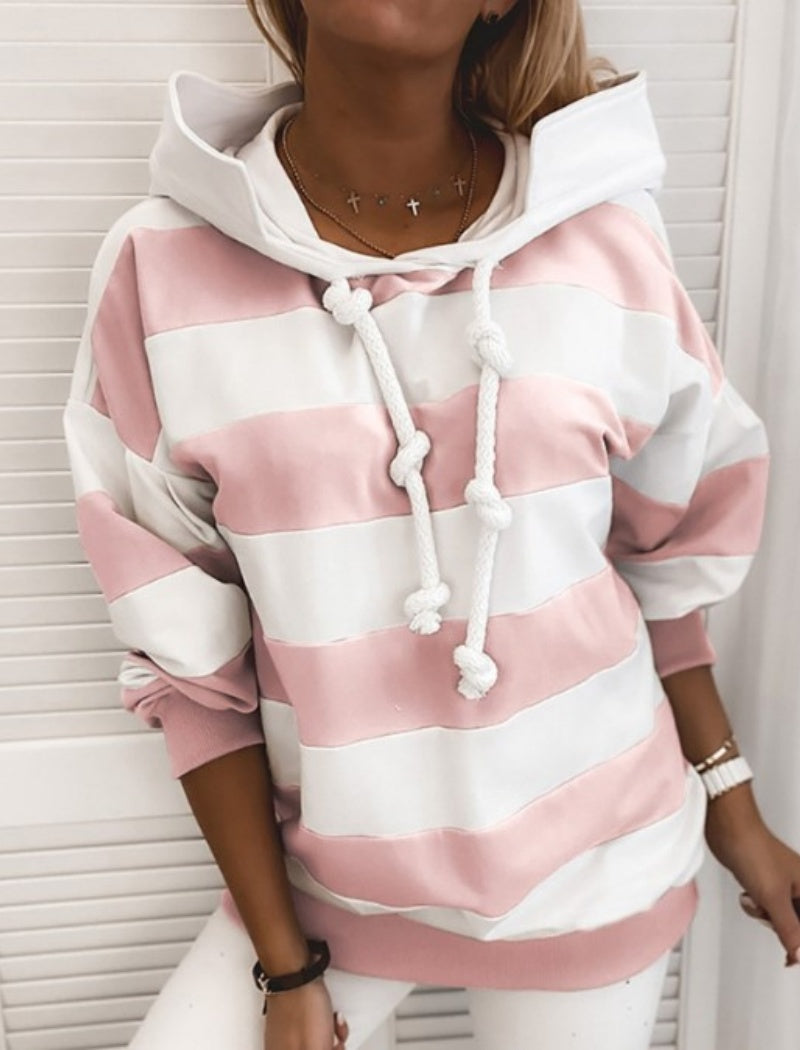 Striped Hoodie with Knotted Drawstrings
