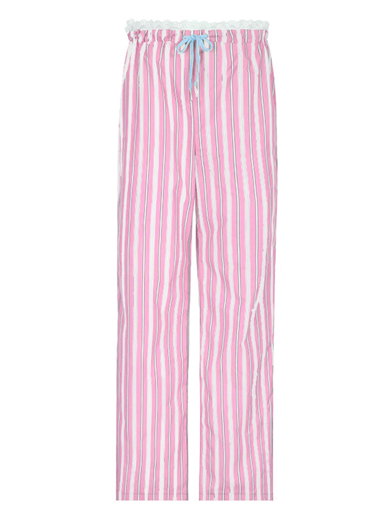 Drawstring Striped Wide-Leg Pants