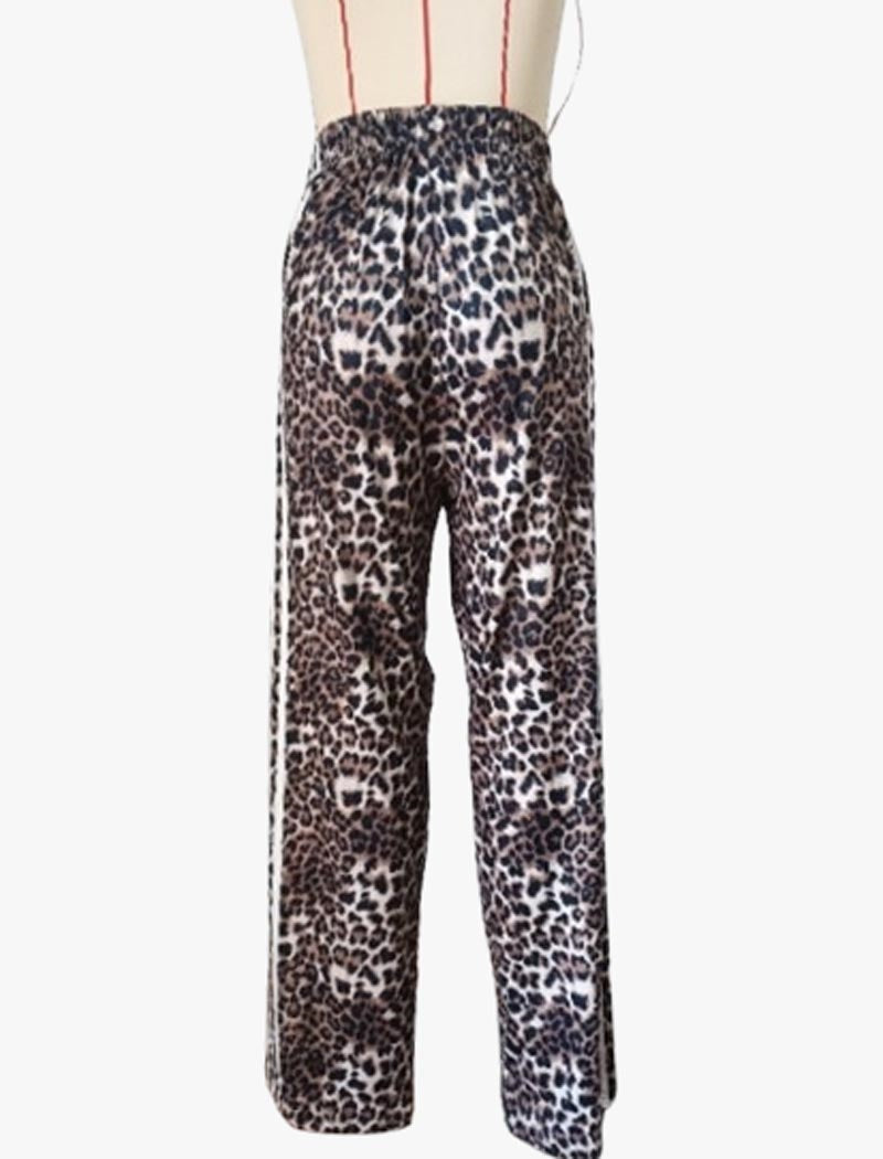 Wide-Leg Leopard Print Pants with Stripes